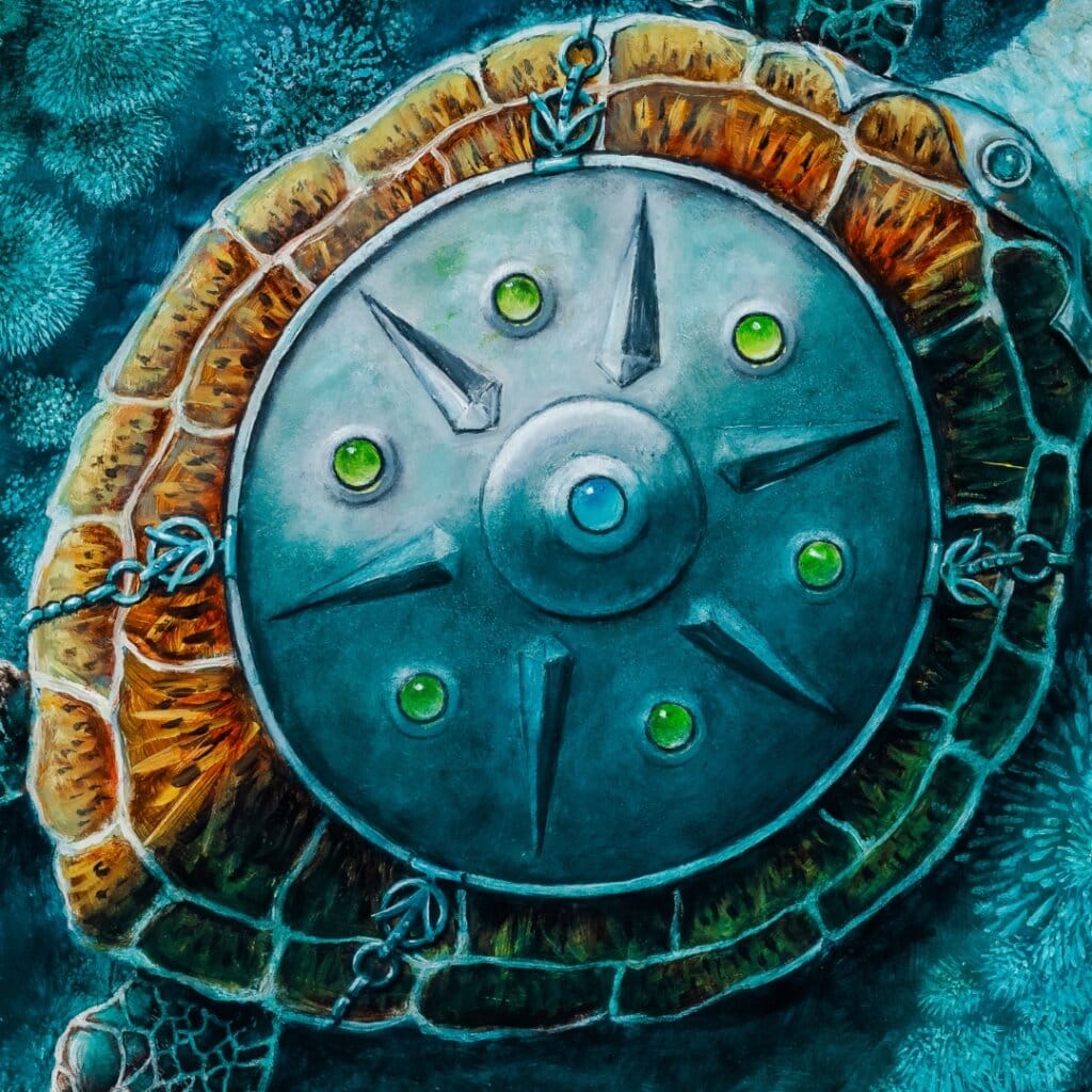 Steady As We Go... painted by renowned UK fantasy artist Ann Richmond, features a Green Sea Turtle as it 'flies' over a submerged cliff, in good company. In a scene rich with symbolism and emotion, it reinforces the notion that we're never alone; that any difficulty can be shared. Part of the Otherwurlde Collection—and created in collaboration with writer Gary Hyland—the piece transports viewers into a magical realm where armoured animals and evocative narratives come to life. Offered as affordable art with story, collectors can choose between the original artwork and an exclusive range of fine-art prints. Discover the enchantment at Otherwurlde.com.