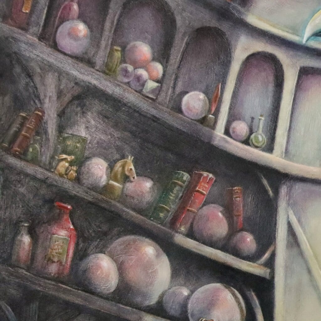 Ravensong… painted by UK fantasy artist Ann Richmond, presents a striking raven at rest within the scribing hall of the Otherwurlde. Usually intent on engraving guidance upon the legendary Pearls of Wisdom, here it pauses—head cocked, beak poised—as though weighing what the next rune should reveal. A golden shaft of light illuminates the shelves and urns around it, symbols of the knowledge entrusted to this enigmatic guardian. The painting reflects an old truth: a bird does not sing because it has an answer, but because it has a song. In this moment of stillness, the raven’s presence suggests that wisdom lies not in final answers, but in the ongoing song itself—the search, the patience, the story unfolding. Part of the Otherwurlde Collection—created in collaboration with writer Gary Hyland—Ravensong invites collectors into a world where armoured animals and hidden narratives converge. Available as the original artwork and in a limited range of fine-art prints. Discover more at Otherwurlde.com.