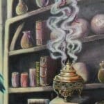 Ravensong… painted by UK fantasy artist Ann Richmond, presents a striking raven at rest within the scribing hall of the Otherwurlde. Usually intent on engraving guidance upon the legendary Pearls of Wisdom, here it pauses—head cocked, beak poised—as though weighing what the next rune should reveal. A golden shaft of light illuminates the shelves and urns around it, symbols of the knowledge entrusted to this enigmatic guardian. The painting reflects an old truth: a bird does not sing because it has an answer, but because it has a song. In this moment of stillness, the raven’s presence suggests that wisdom lies not in final answers, but in the ongoing song itself—the search, the patience, the story unfolding. Part of the Otherwurlde Collection—created in collaboration with writer Gary Hyland—Ravensong invites collectors into a world where armoured animals and hidden narratives converge. Available as the original artwork and in a limited range of fine-art prints. Discover more at Otherwurlde.com.