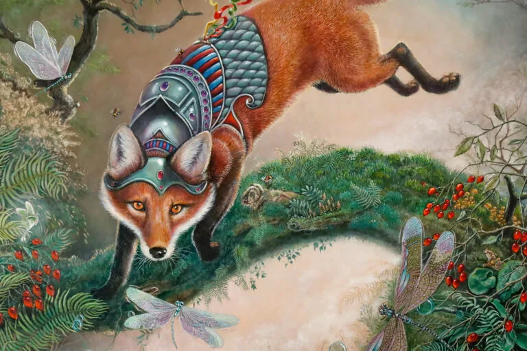 Prime Time... by Ann Richmond, follows a young fox as it encounters newly emerged dragonflies — a fleeting, magical moment that quietly explores time, transformation, and the idea that life is not measured by length, but by intensity. Part of the Otherwurlde Collection—created in collaboration with writer Gary Hyland—Ravensong invites collectors into a world where armoured animals and hidden narratives converge. Available as the original artwork and in a limited range of fine-art prints. Discover more at Otherwurlde.com.