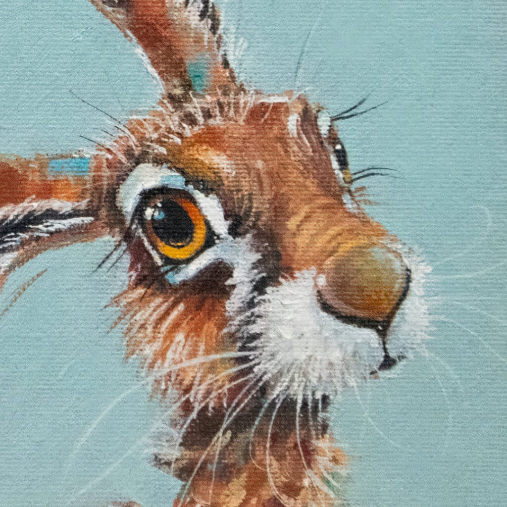 'Harey Landing!', features a little Wren, as it comes in for a landing on what looks to be a suitable perch... We're left wondering at the chaos that will soon ensue! 'Harey Landing!' is the third artwork in this collection by renowned UK wildlife artist Ann Richmond to feature a hare. The piece comes alive with vibrant brush strokes over a richly textured canvas, capturing the delicate interplay of nature in a moment of quiet wonder. Each piece in The Wylde Ones is rendered in Richmond’s fresh, energetic, and gestural new style—a deliberate departure from her works in The Otherwurlde Collection. The backgrounds are carefully matched to hues from a heritage palette we affectionately call “Barrow & Fall”; complementing these striking and distinctive portrayals of British wildlife. Discover the original works and fine-art prints at Otherwurlde.com.