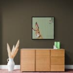 'Harebell...' features a vigilant Hare, who has suddenly heard the 'BUZZ!' of a bumblebee, but can't place the source: all he can see is the distinctive trumpet of a Morning Glory flower... Can YOU spot it? Painted by renowned UK wildlife artist Ann Richmond, the artwork comes alive with vibrant brush strokes over a richly textured canvas, capturing the delicate interplay of nature in a moment of quiet wonder. Each piece in The Wylde Ones is rendered in Richmond’s fresh, energetic, and gestural new style—a deliberate departure from her works in The Otherwurlde Collection. The backgrounds are carefully matched to hues from a heritage palette we affectionately call “Barrow & Fall”; complementing these striking and distinctive portrayals of British wildlife. Discover the original works and fine-art prints at Otherwurlde.com.