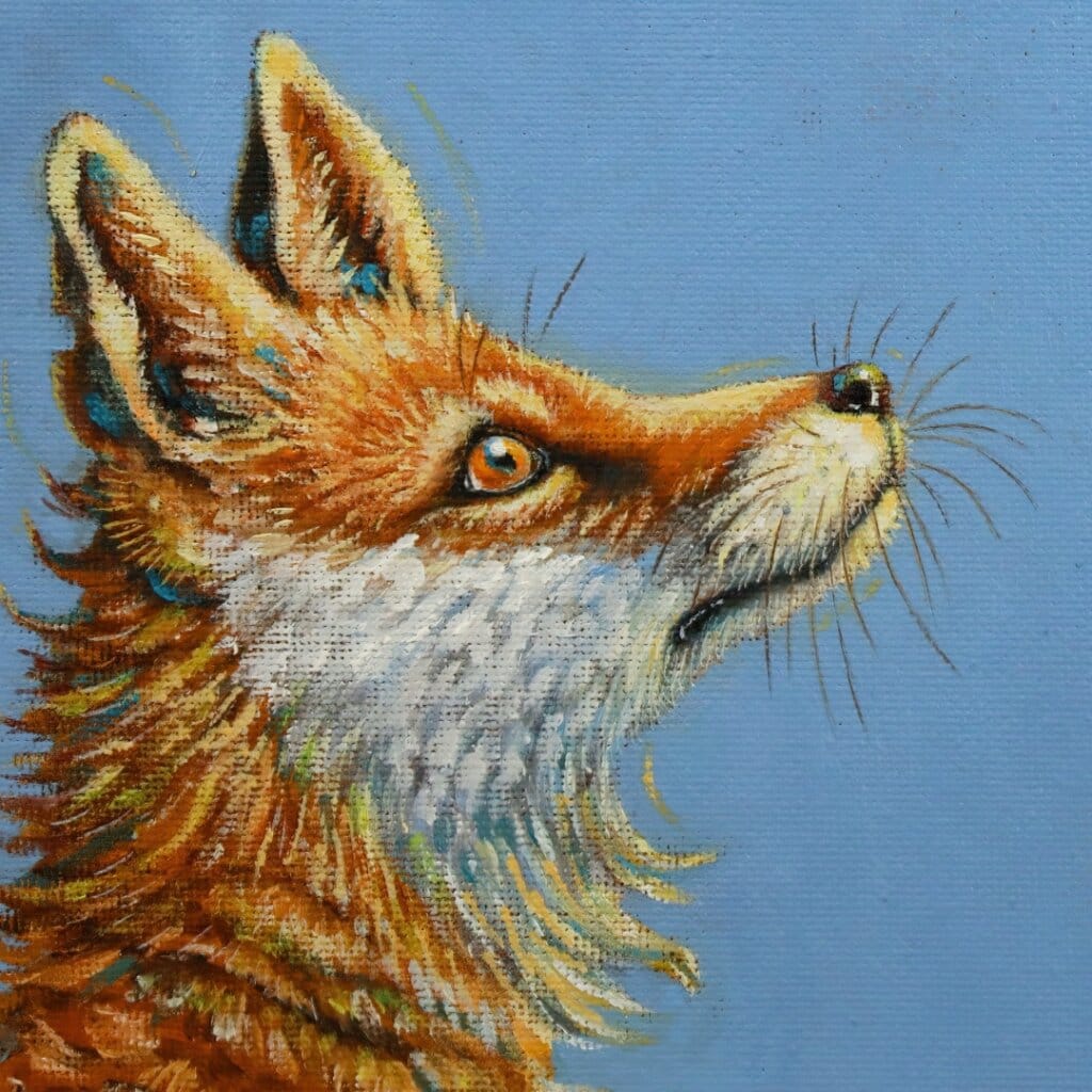 'Sunny Side Up!' This beautiful painting celebrates the noble fox at his best, as he stares awestruck at a glowing sunflower in all its glory. While it's true that you should 'never stare at the sun', we'd make an exception for this one! Painted by renowned UK wildlife artist Ann Richmond, the artwork comes alive with vibrant brush strokes over a richly textured canvas, capturing the delicate interplay of nature in a moment of quiet wonder. Each piece in The Wylde Ones is rendered in Richmond’s fresh, energetic, and gestural new style—a deliberate departure from her works in The Otherwurlde Collection. The backgrounds are carefully matched to hues from a heritage palette we affectionately call “Barrow & Fall”; complementing these striking and distinctive portrayals of British wildlife. Discover the original works and fine-art prints at Otherwurlde.com.