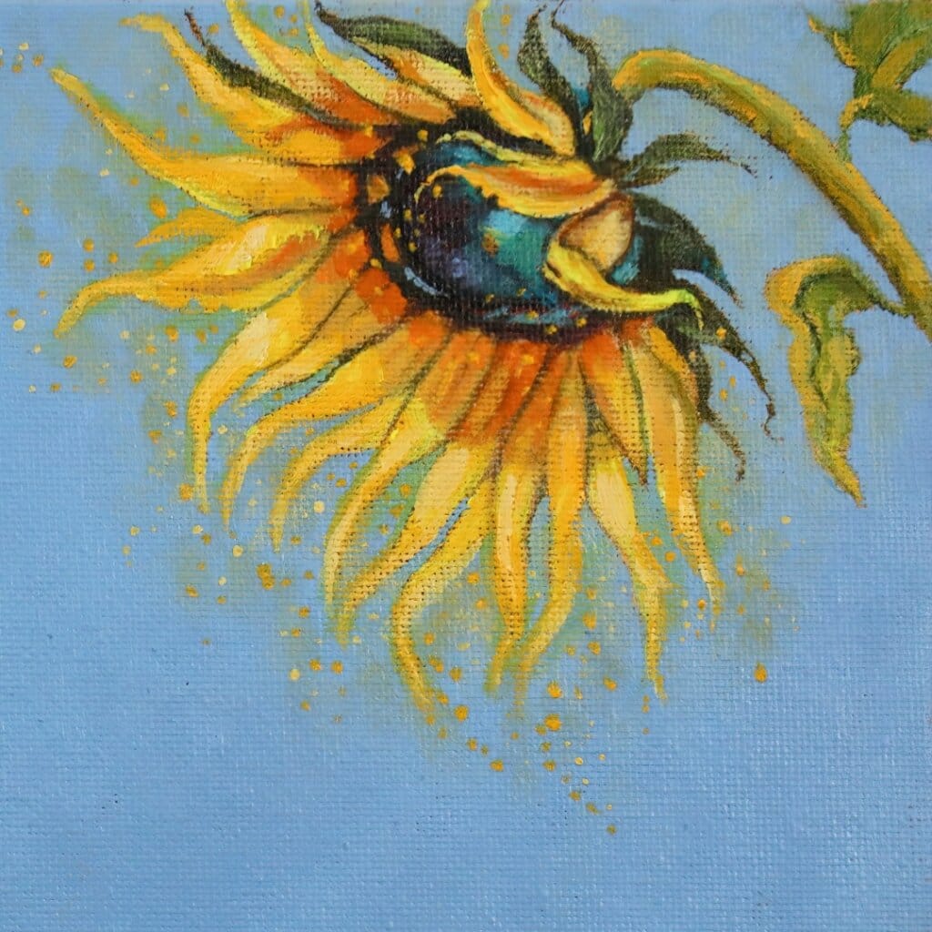 'Sunny Side Up!' This beautiful painting celebrates the noble fox at his best, as he stares awestruck at a glowing sunflower in all its glory. While it's true that you should 'never stare at the sun', we'd make an exception for this one! Painted by renowned UK wildlife artist Ann Richmond, the artwork comes alive with vibrant brush strokes over a richly textured canvas, capturing the delicate interplay of nature in a moment of quiet wonder. Each piece in The Wylde Ones is rendered in Richmond’s fresh, energetic, and gestural new style—a deliberate departure from her works in The Otherwurlde Collection. The backgrounds are carefully matched to hues from a heritage palette we affectionately call “Barrow & Fall”; complementing these striking and distinctive portrayals of British wildlife. Discover the original works and fine-art prints at Otherwurlde.com.