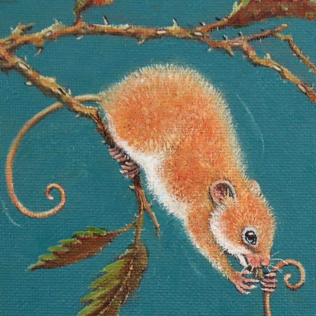 'The Great Divide...' is a loose sequel to the earlier piece 'Three Thieves!'. Our trio of berry-snatching field mice have now reached the enticing berry that's been just out of reach to this point... Now comes the REALLY hard part: dividing up the spoils! Painted by renowned UK wildlife artist Ann Richmond, the artwork comes alive with vibrant brush strokes over a richly textured canvas, capturing the delicate interplay of nature in a moment of quiet wonder. Each piece in The Wylde Ones is rendered in Richmond’s fresh, energetic, and gestural new style—a deliberate departure from her works in The Otherwurlde Collection. The backgrounds are carefully matched to hues from a heritage palette we affectionately call “Barrow & Fall”; complementing these striking and distinctive portrayals of British wildlife. Discover the original works and fine-art prints at Otherwurlde.com.