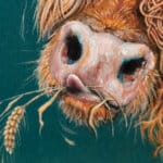 “Morag Munchin’” portrays a wonderfully characterful ginger Highland cow, contentedly chewing an ear of barley with a winning, slightly cheeky tilt of the head. As she munches, a delicate pale-pink butterfly drifts in to settle on one of her horns, completing a scene full of warmth and gentle countryside charm. Painted by renowned UK wildlife artist Ann Richmond, the artwork comes alive with vibrant brush strokes over a richly textured canvas, capturing the delicate interplay of nature in a moment of quiet wonder. Each piece in The Wylde Ones is rendered in Richmond’s fresh, energetic, and gestural new style—a deliberate departure from her works in The Otherwurlde Collection. The backgrounds are carefully matched to hues from a heritage palette we affectionately call “Barrow & Fall”; complementing these striking and distinctive portrayals of British wildlife. Discover the original works and fine-art prints at Otherwurlde.com.