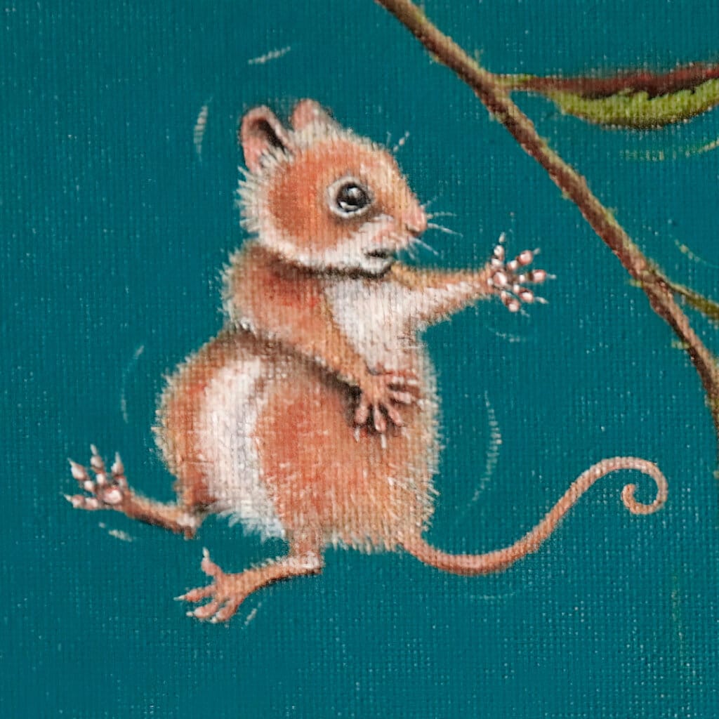 “Twang!” brings the Three Thieves tale to its conclusion as the villains are catapulted from their precarious branch, undone at the very moment they reach for the coveted berry. A comic woodland finale full of motion, mischief, and poetic justice. Painted by renowned UK wildlife artist Ann Richmond, the artwork comes alive with vibrant brush strokes over a richly textured canvas, capturing the delicate interplay of nature in a moment of quiet wonder. Each piece in The Wylde Ones is rendered in Richmond’s fresh, energetic, and gestural new style—a deliberate departure from her works in The Otherwurlde Collection. The backgrounds are carefully matched to hues from a heritage palette we affectionately call “Barrow & Fall”; complementing these striking and distinctive portrayals of British wildlife. Discover the original works and fine-art prints at Otherwurlde.com.