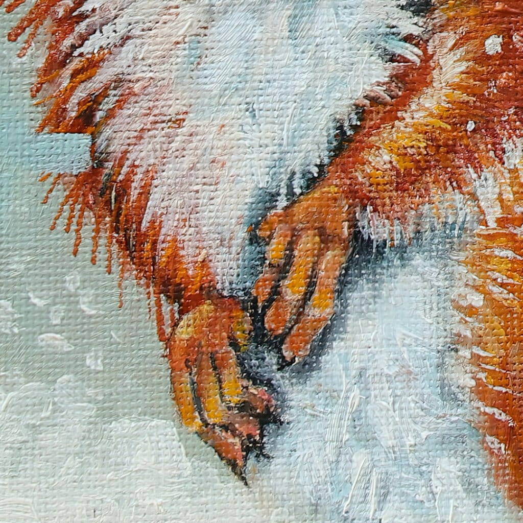 "A Berry Good Day!" painted by renowned UK wildlife artist Ann Richmond, is an inspiring portrait featuring a red squirrel as it notices a tempting red holly berry as it falls from a nearby sprig! The piece comes alive with vibrant brush strokes over a richly textured canvas, capturing the delicate interplay of nature in a moment of quiet wonder. Each piece in The Wylde Ones is rendered in Richmond’s fresh, energetic, and gestural new style—a deliberate departure from her works in The Otherwurlde Collection. The backgrounds are carefully matched to hues from a heritage palette we affectionately call “Barrow & Fall”; complementing these striking and distinctive portrayals of British wildlife. Discover the original works and fine-art prints at Otherwurlde.com.