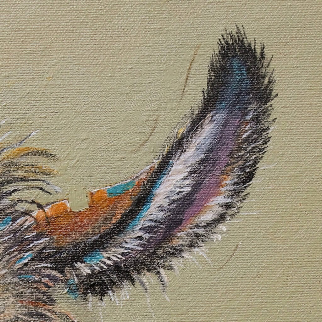 "You Called?" painted by renowned UK wildlife artist Ann Richmond, is a whimsical portrait featuring a donkey that's leaning into the painting, as if just noticing us. Or has it noticed that thistle? The piece comes alive with vibrant brush strokes over a richly textured canvas, capturing the delicate interplay of nature in a moment of quiet wonder. Each piece in The Wylde Ones is rendered in Richmond’s fresh, energetic, and gestural new style—a deliberate departure from her works in The Otherwurlde Collection. The backgrounds are carefully matched to hues from a heritage palette we affectionately call “Barrow & Fall”; complementing these striking and distinctive portrayals of British wildlife. Discover the original works and fine-art prints at Otherwurlde.com.