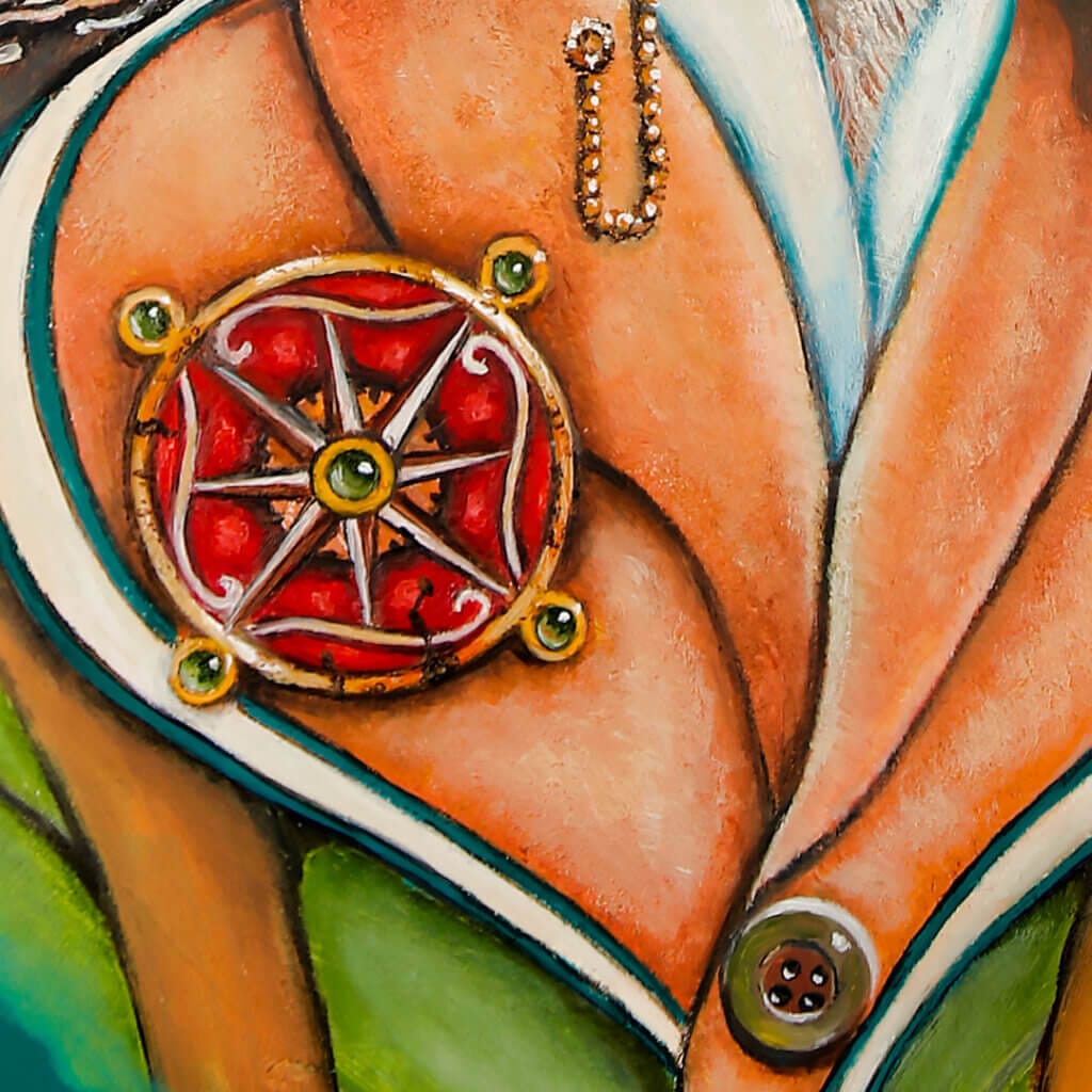 A Surveyor of Elsewhere, painted by renowned UK fantasy artist Ann Richmond, is an enigmatic piece of fantasy art featuring a very special hare: a surveyor & map-maker possessed of both special ability and a snappy sense of style. Part of the Otherwurlde Collection—and created in collaboration with writer Gary Hyland—the piece transports viewers into a magical realm where armoured animals and evocative narratives come to life. Offered as affordable art with story, collectors can choose between the original artwork and an exclusive range of fine-art prints. Discover the enchantment at Otherwurlde.com.