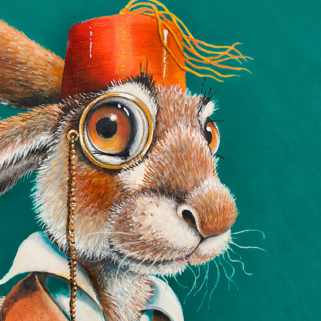 A Surveyor of Elsewhere, painted by renowned UK fantasy artist Ann Richmond, is an enigmatic piece of fantasy art featuring a very special hare: a surveyor & map-maker possessed of both special ability and a snappy sense of style. Part of the Otherwurlde Collection—and created in collaboration with writer Gary Hyland—the piece transports viewers into a magical realm where armoured animals and evocative narratives come to life. Offered as affordable art with story, collectors can choose between the original artwork and an exclusive range of fine-art prints. Discover the enchantment at Otherwurlde.com.